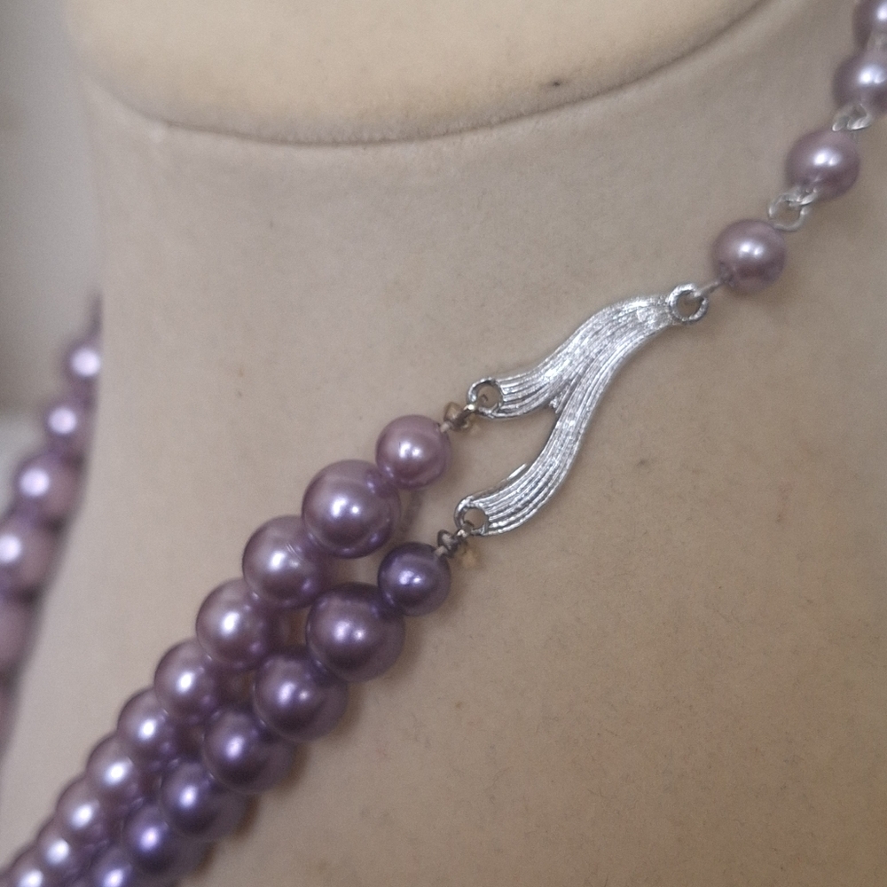VTG Paul Morris 2 Strand Simulated Pearls Lavender & Dark Purple 16" Necklace - Picture 9 of 10